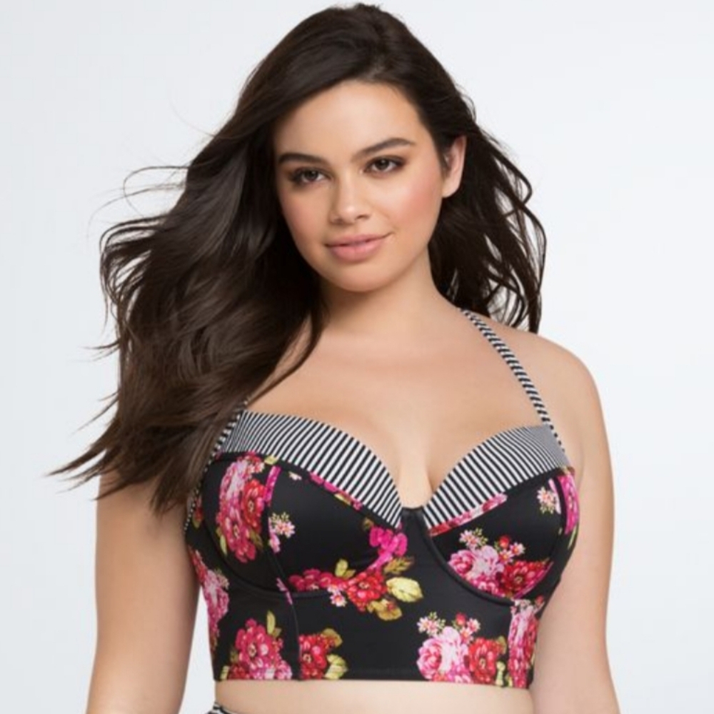 Torrid Black and Pink Floral Bikini Top
